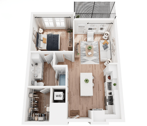 Floor plan for 1 bed, 1 bath, 704 sqft